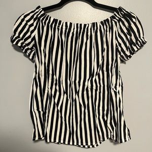 Black and white striped off the shoulder top